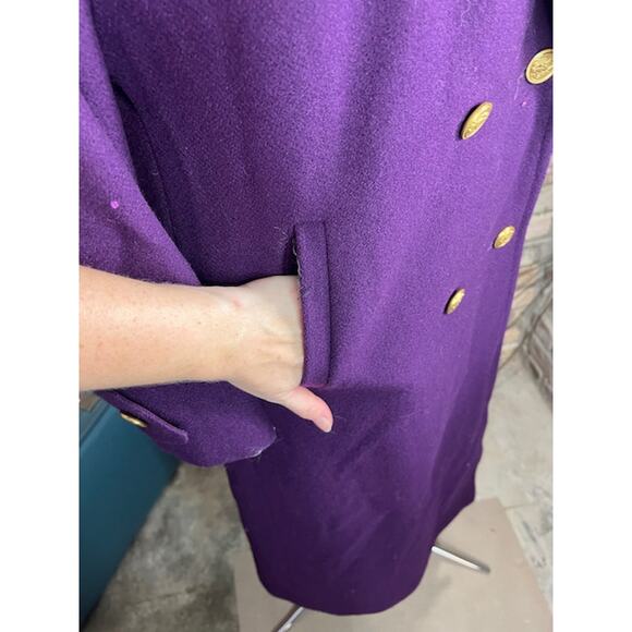 wool coat overcoat vintage double breasted purple - Picture 5 of 14